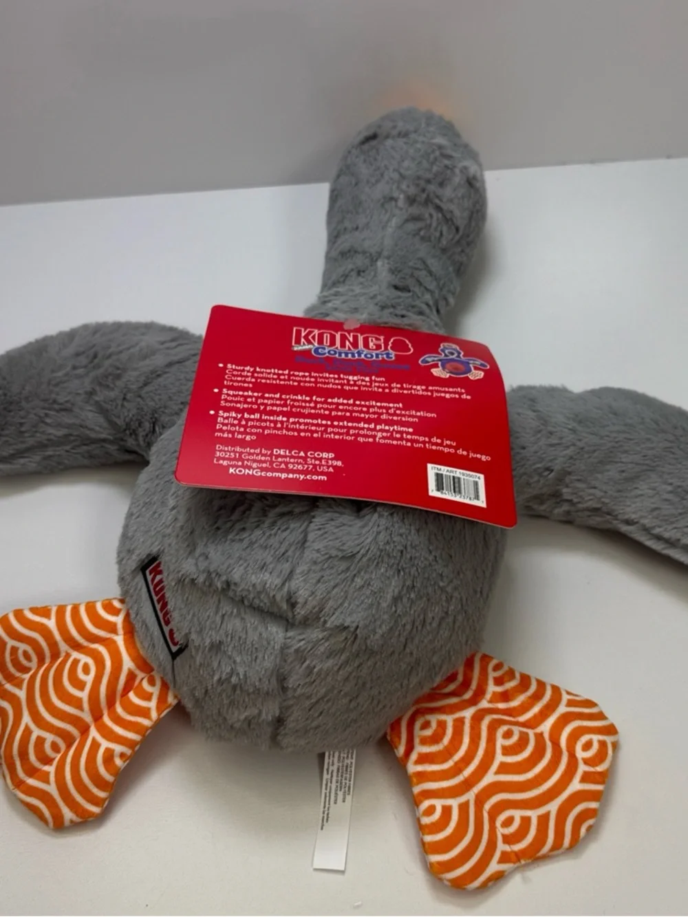 Plush Grey & Orange Duck Bird Toy - Soft Chewable Companion